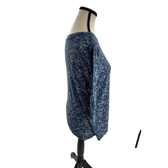 Lucky Brand Womens Size L Blue Floral Print Top Elbow Sleeve Boho Casual Shirt - Picture 3 of 6